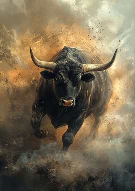 Charging Bull in Dust Cloud