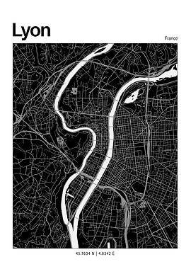 Lyon Black and White Map