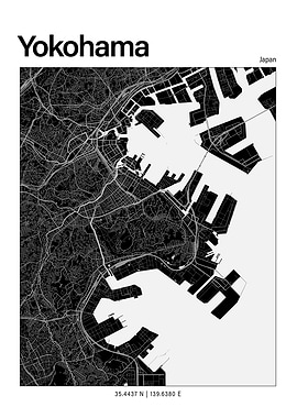 Yokohama Black and White Map