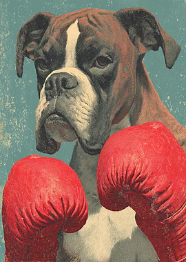 Boxer Dog with Boxing Gloves