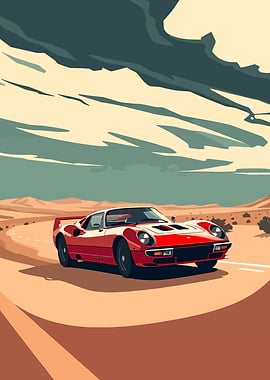Red Sports Car Desert Road Trip