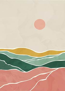 Abstract Landscape with Sun and Hills