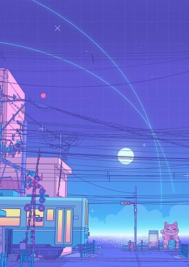 Pastel Train Station at Night