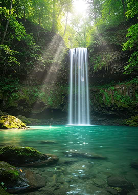 Lush Waterfall in a Green Forest