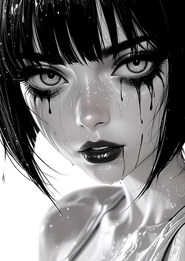 Monochrome Portrait with Dripping Makeup