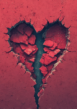 Broken Heart in Red Concrete Wall