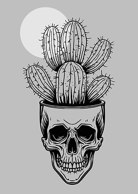 Skull Planter with Cactus