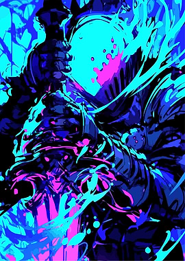 Abstract Knight in Blue and Pink