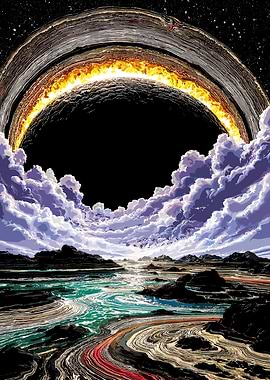 Surreal Landscape with Ringed Planet