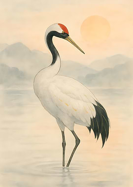 Red-crowned Crane in Water