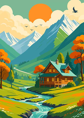 Mountain Cabin Landscape