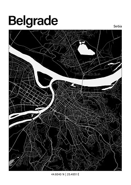 Belgrade Black and White Map