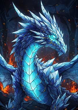Icy Blue Dragon with Glowing Eyes