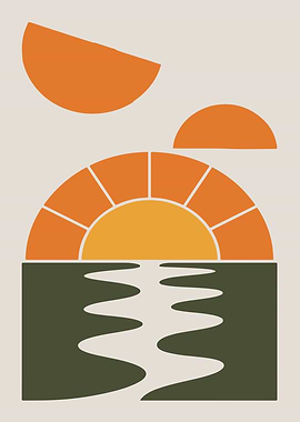 Minimalist Sunset Over Water Illustration