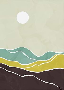 Abstract Mountain Landscape with Moon