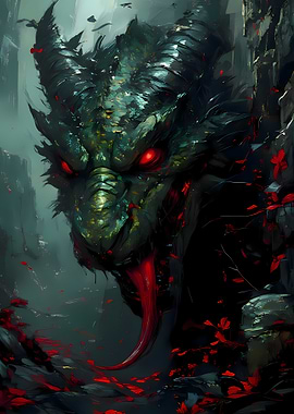 Menacing Dragon with Red Eyes