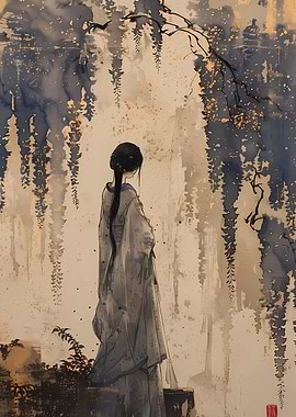 Asian Woman in Garden Art