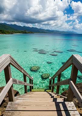 Stairs to Tropical Turquoise Ocean View