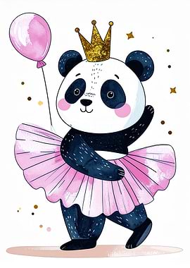 Panda ballerina with crown and balloon