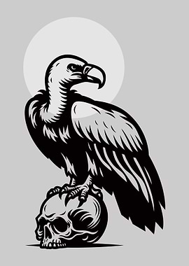 Vulture Perched on Skull Illustration