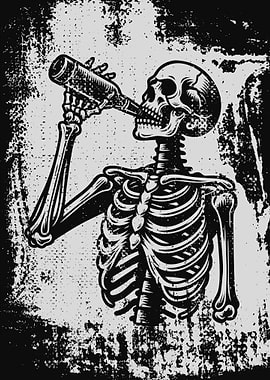 Skeleton Drinking beer Illustration