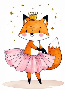 Fox ballerina with crown illustration