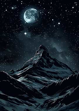 Mountain Peak Under Starry Night Sky