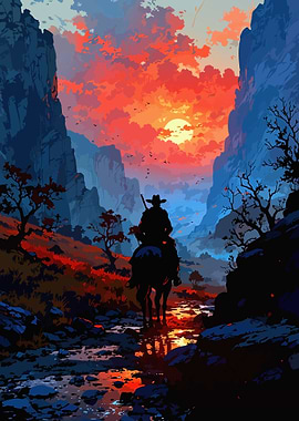 Cowboy Silhouette at Sunset