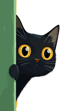 Cartoon Black Cat Peeking Illustration