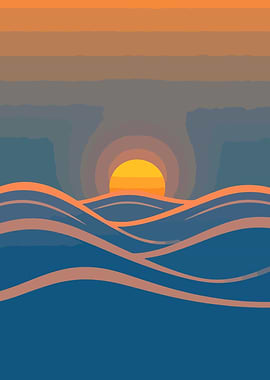 Minimalist Ocean Sunset Illustration
