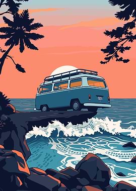 Coastal Van Adventure at Sunset