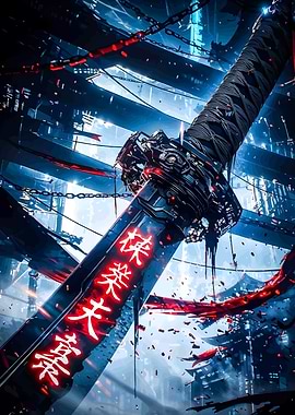 Katana with Glowing Characters