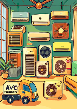 Air Conditioners and Delivery Truck Cartoon
