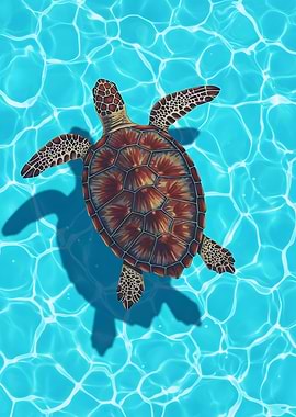 Sea Turtle Swimming in Blue Water
