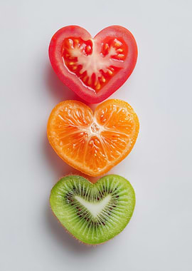 Heart-shaped fruit and vegetable arrangement