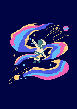 Astronaut in Space with Colorful Streamers