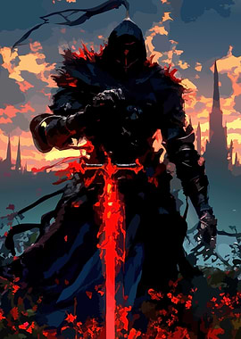 Dark Knight with Fiery Sword