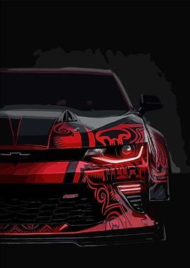 Red and Black Camaro Illustration