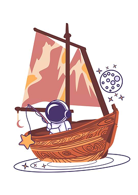 Astronaut Fishing on a Boat