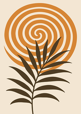 Abstract Palm Leaf with Spiral Sun