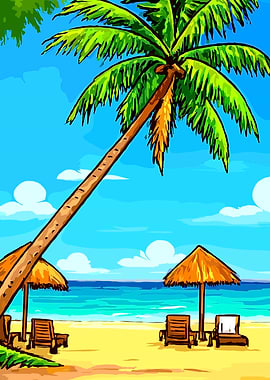 Tropical Beach Cartoon Illustration