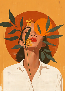 Woman with Flowers and Orange Illustration