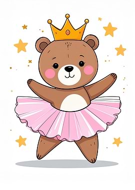 Ballerina Bear Princess Cartoon Illustration
