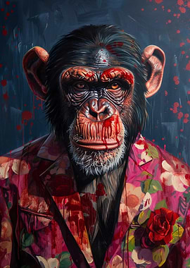 Chimpanzee in Floral Suit Painting