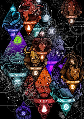 Zodiac Signs Colorful Illustration