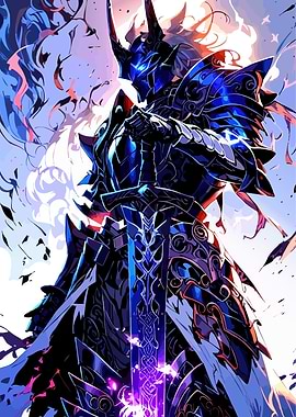 Blue Knight with Sword Digital Art