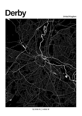Derby Black and White Map