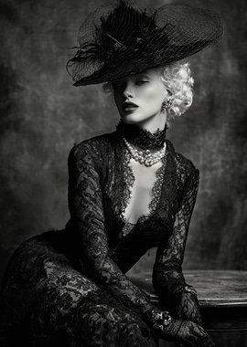 Elegant Woman in Lace and Hat