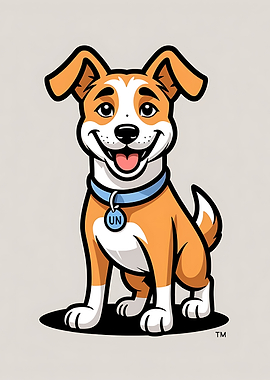Cartoon Dog with Blue Collar
