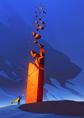 Monolith and Figure in Desert Landscape